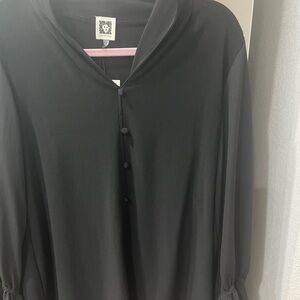 Anne Klein Black Buttoned Blouse with Mandarin Collar